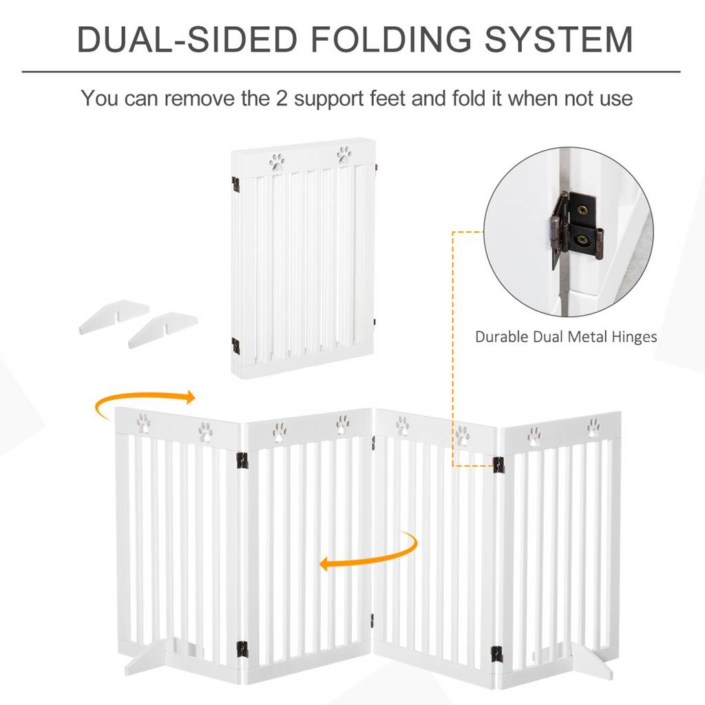 Pet Gate Foldable Freestanding Dog Safety Barrier w/ Support Feet White