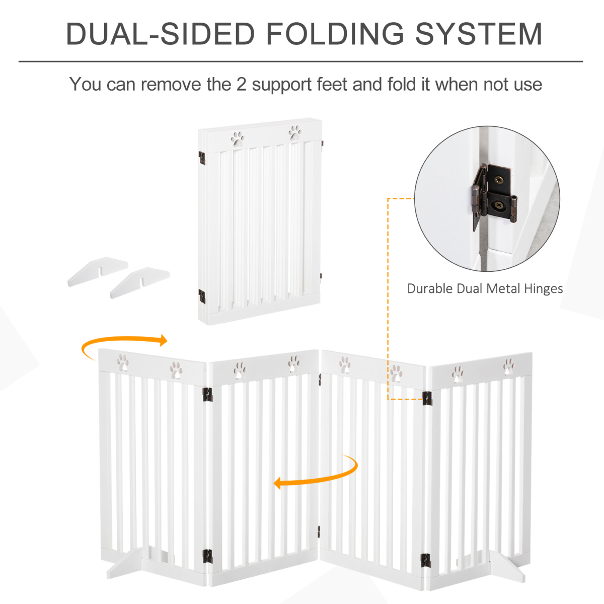 Pet Gate Foldable Freestanding Dog Safety Barrier w/ Support Feet White
