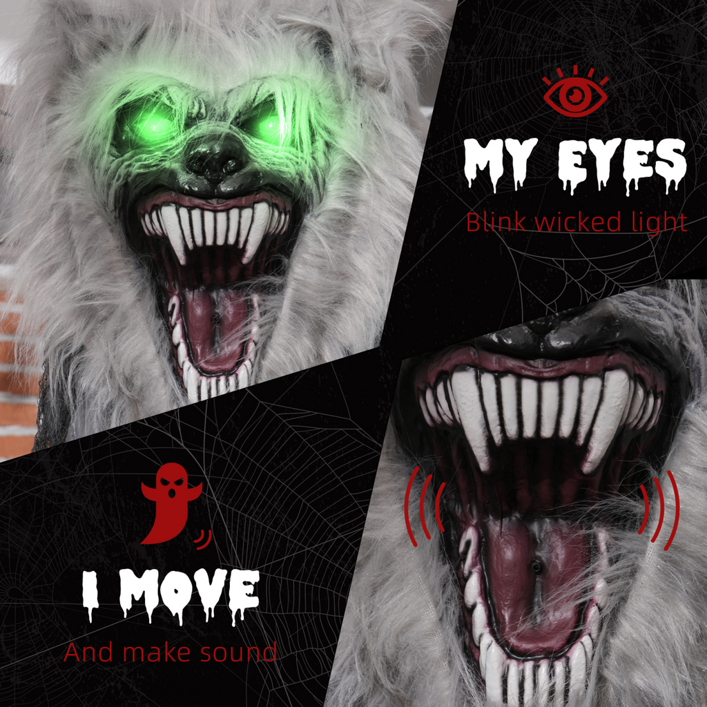 HOMCOM Halloween Skeleton Werewolf Animatronic Prop with Light Up Eyes