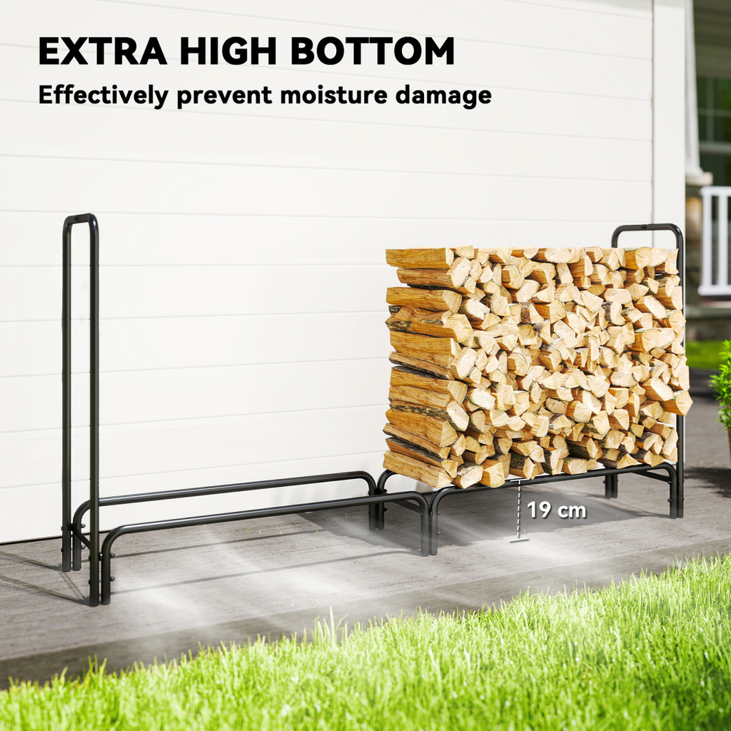 Outsunny Metal Firewood Rack, Log Holder, 200 x 36 x 99 cm, Dark Green