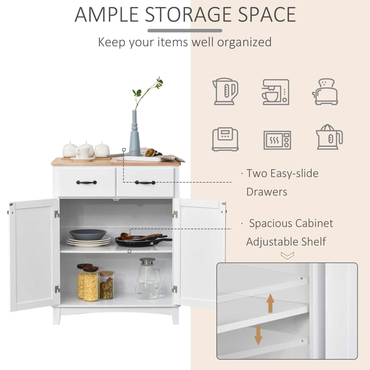 Simple Kitchen Cupboard Storage Cabinet w/ Drawer Living & Dining Room