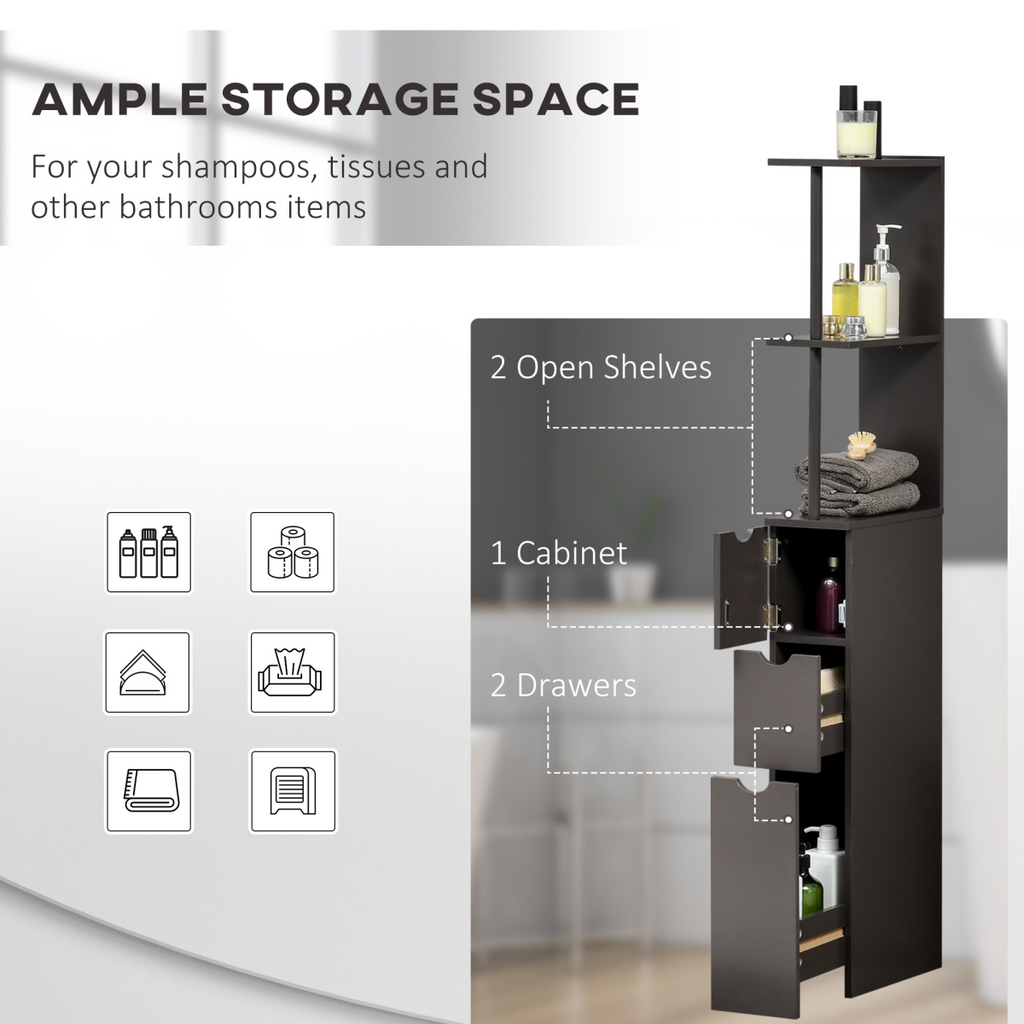 HOMCOM Tall Bathroom Storage Cabinet with Shelf and Drawers, Brown
