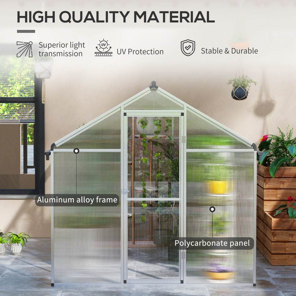 Outsunny 10x6ft Aluminium Greenhouse with/ Door Window Galvanised Base PC Panel