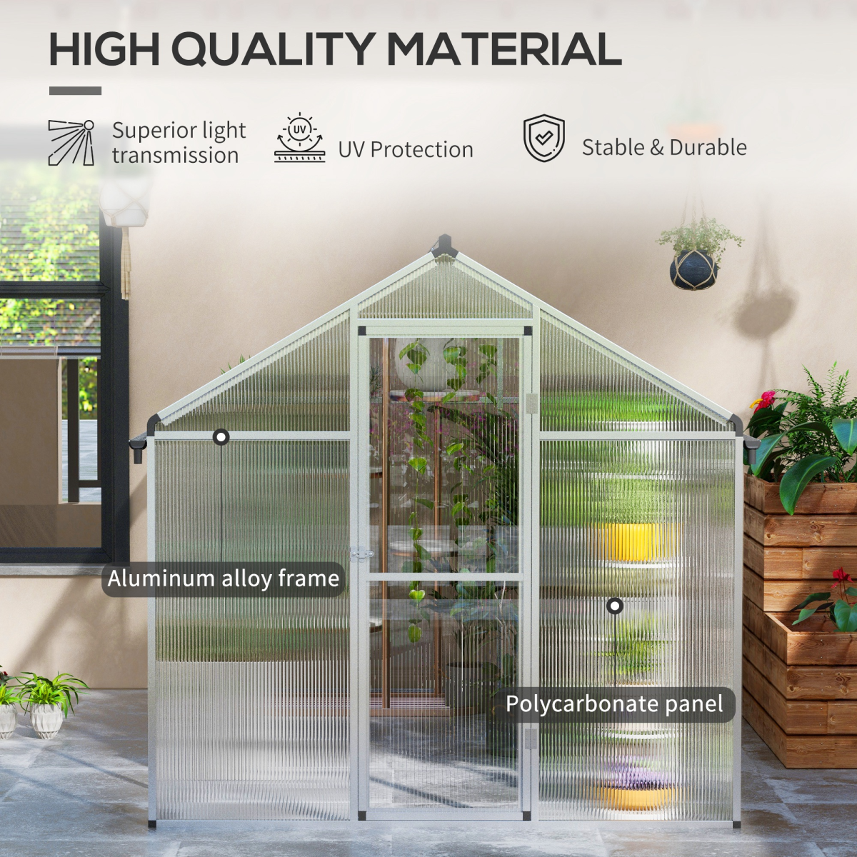 Outsunny 10x6ft Aluminium Greenhouse with/ Door Window Galvanised Base PC Panel