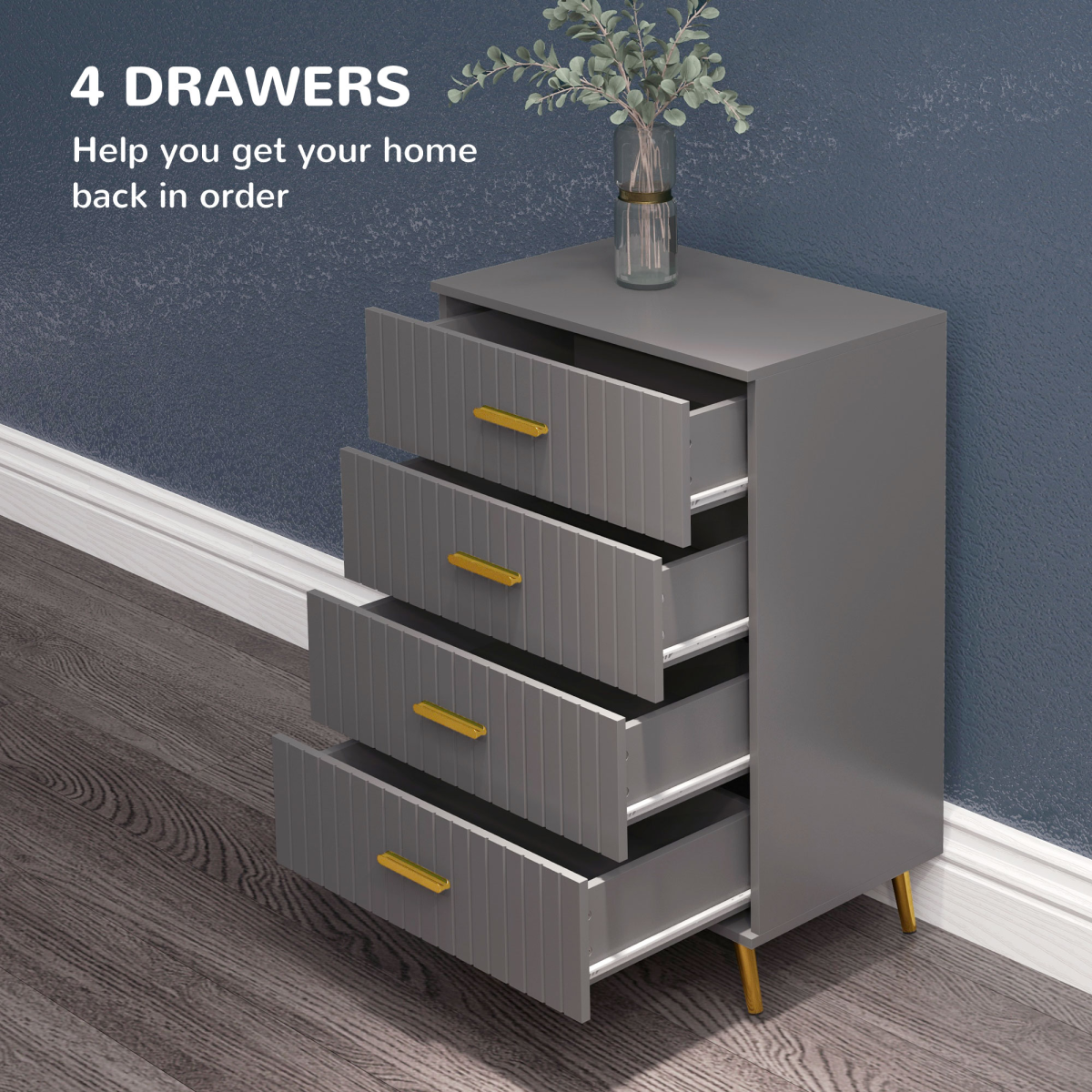 HOMCOM Bedroom Chest of Drawers, 4-Drawer Dresser with Aluminium Legs