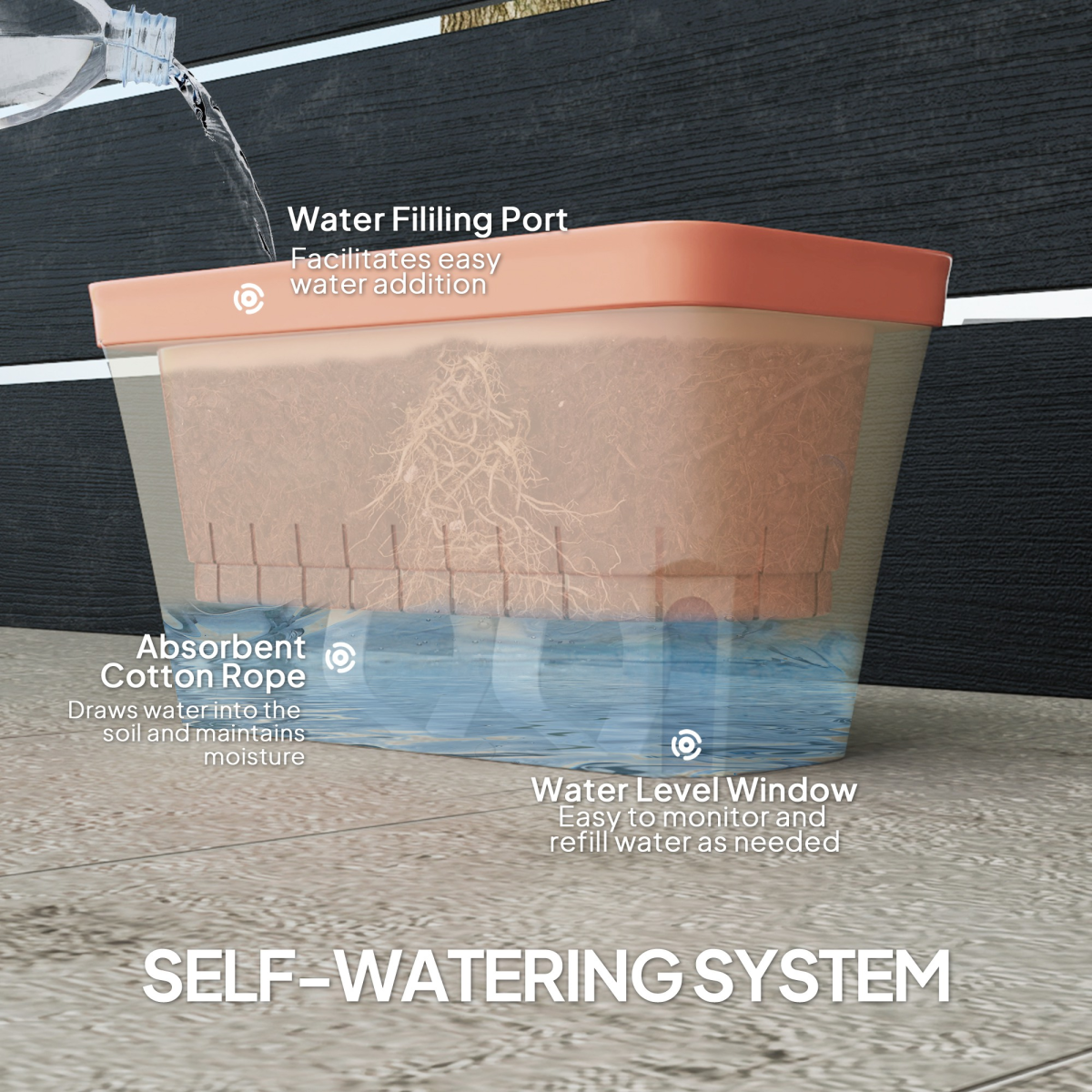 Outsunny 3 Pcs Self Watering Plant Pots w/ Visual Water Level Window