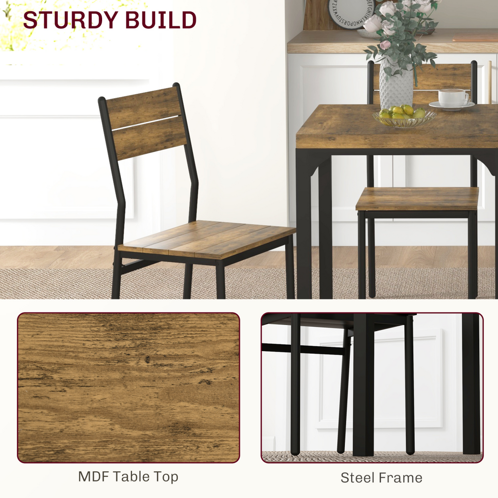 HOMCOM 3 Pcs Compact Dining Table 2 Chairs Set Rustic Brown