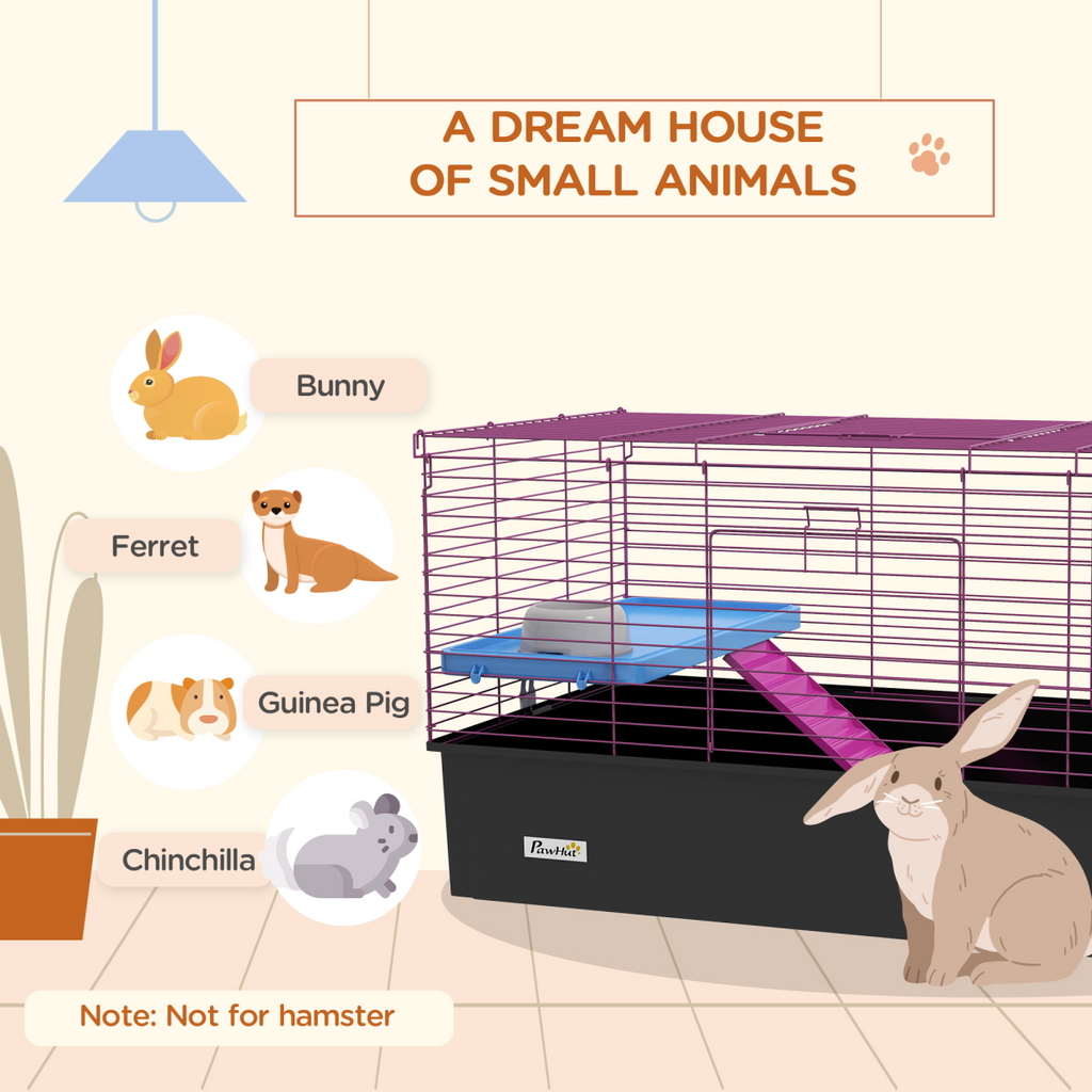 PawHut Small Animal Cage, Rabbit Guinea Pig Hutch, Pet Playhouse, Black