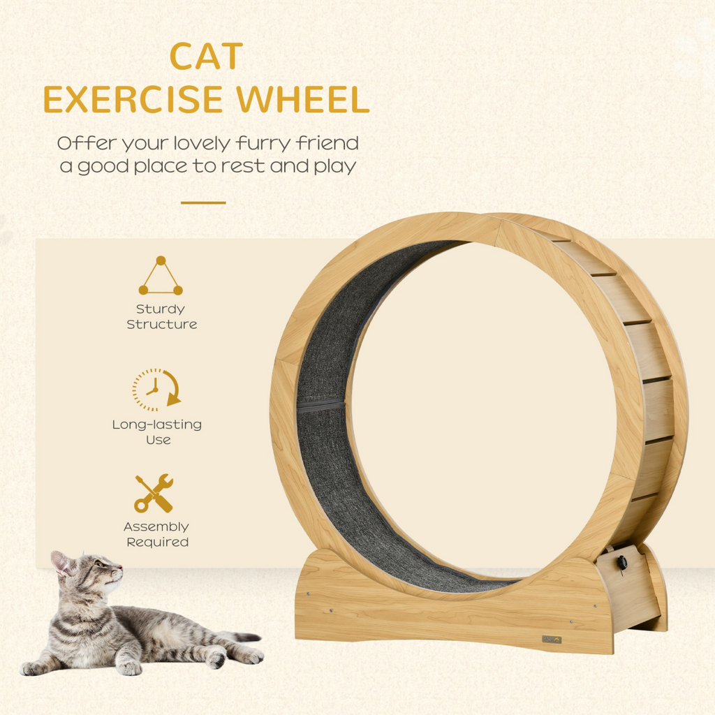 Cat Treadmill, Wooden Cat Running Wheel with Brake, Cat Exercise Wheel
