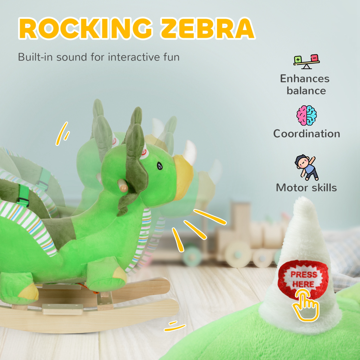 AIYAPLAY Rocking Horse Dinosaur Design Baby Rocker with Animal Sound, Green