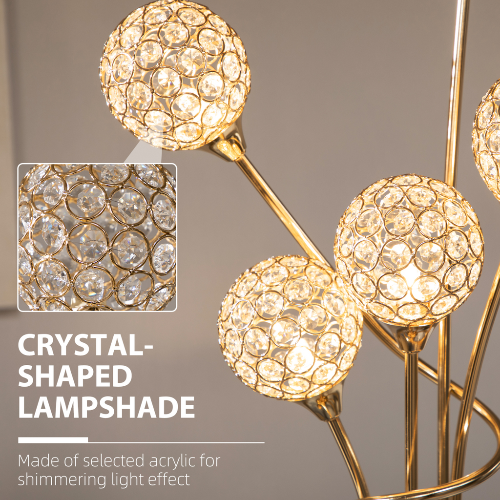 K9 Crystal Floor Lamp for Living Room, 5 Light Upright Standing Lamp, Gold