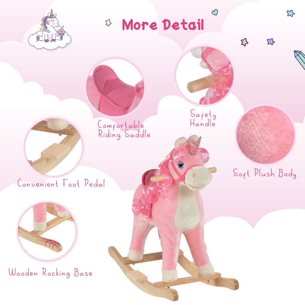 Kids Rocking Unicorn Ride-On Horse Moving Mouth Tail Sounds 36-72 Mnths