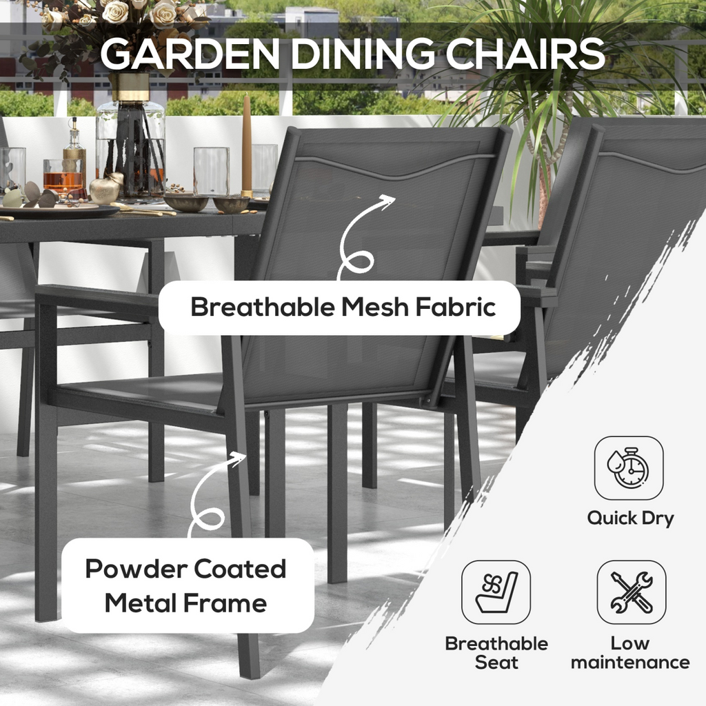 Outsunny 7 Piece Garden Dining Set, Outdoor Table and 6 Chairs, Grey
