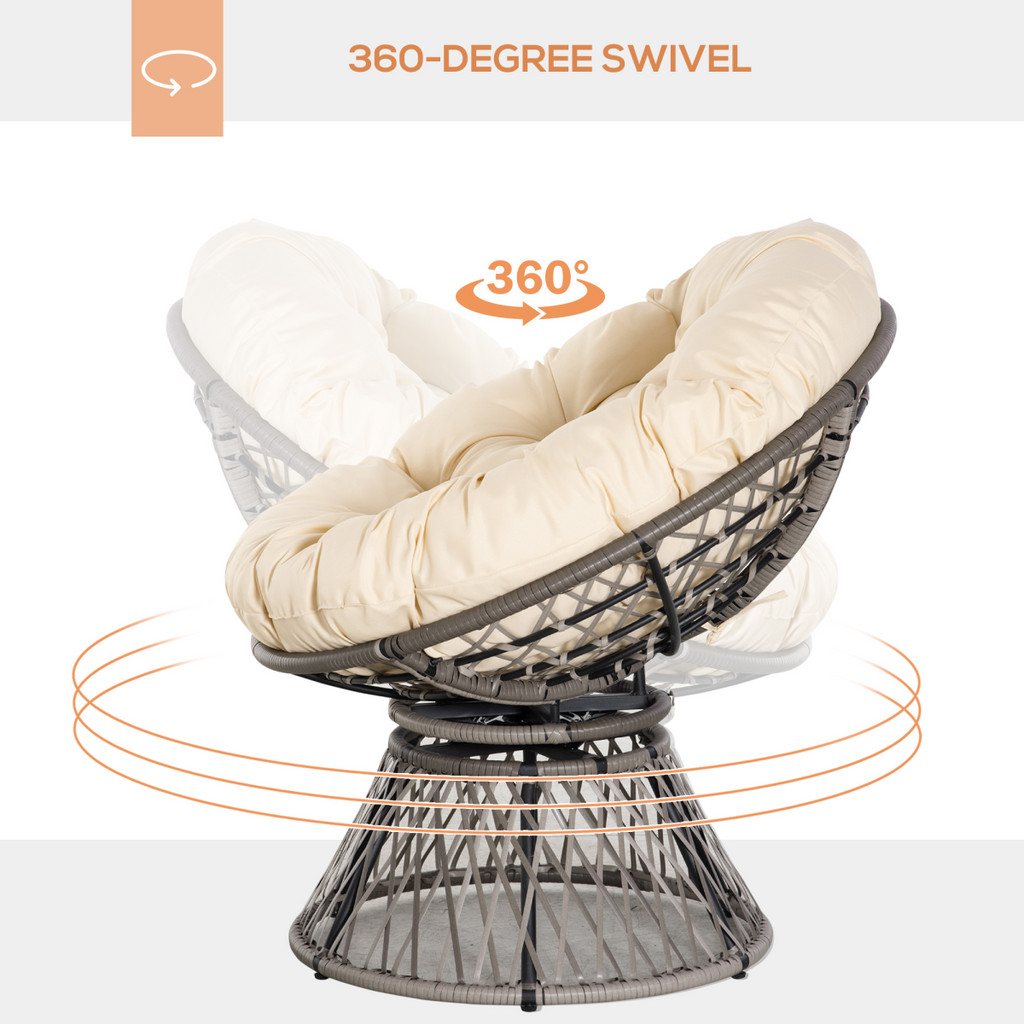 360??Swivel Rattan Papasan Moon Bowl Chair Round Outdoor w/ Padded Outsunny