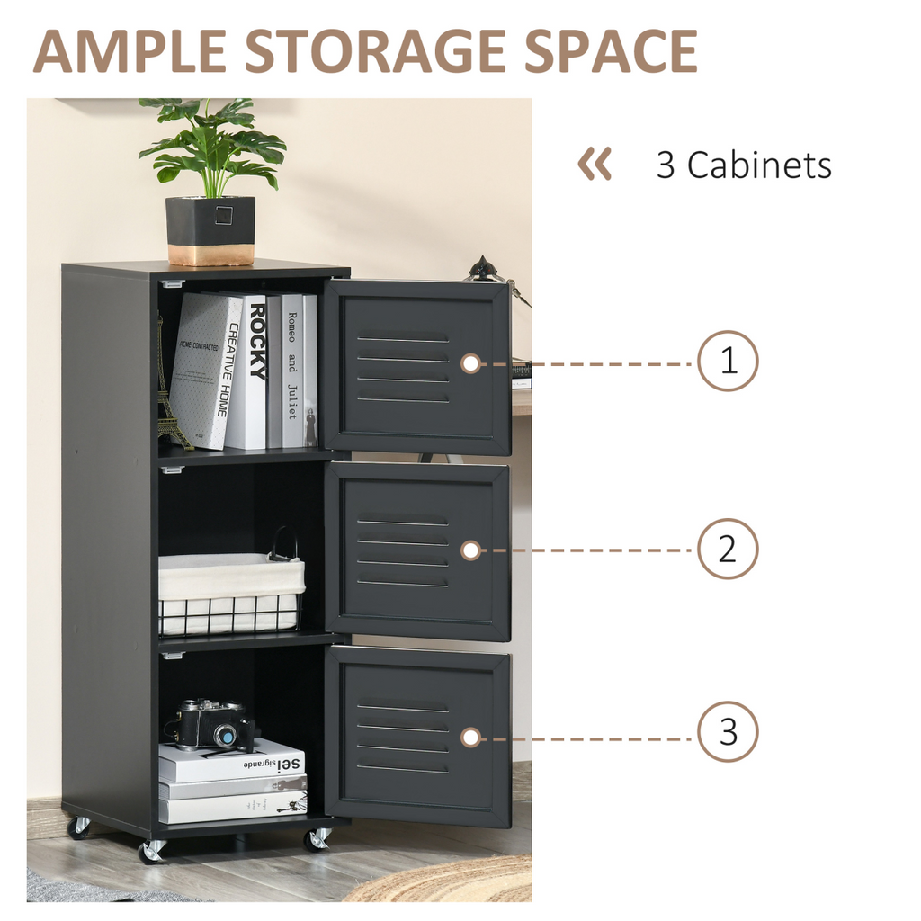 Rolling Storage Cabinet 3-Tier Mobile File Cabinet with Wheels Black