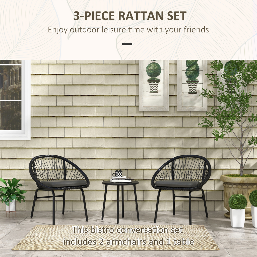 Outsunny 3 Piece Garden Furniture Set, Bistro Set w/ 2 Chairs & 1 Coffee Table
