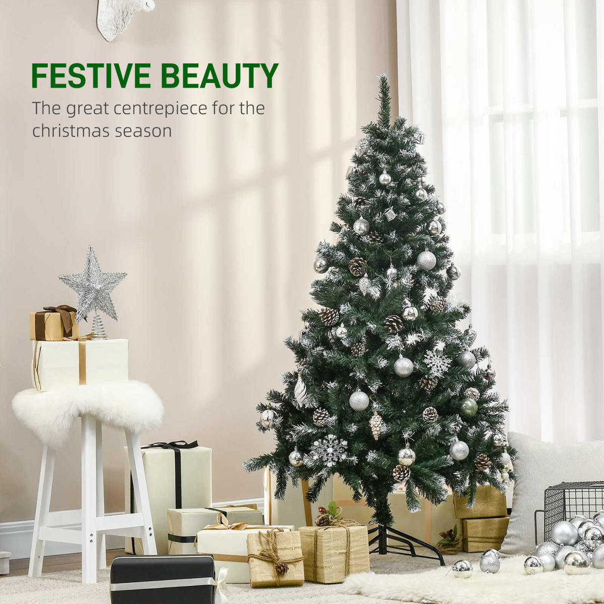 5FT Artificial Christmas Tree Xmas Indoor Decoration, Automatic Open HOMCOM