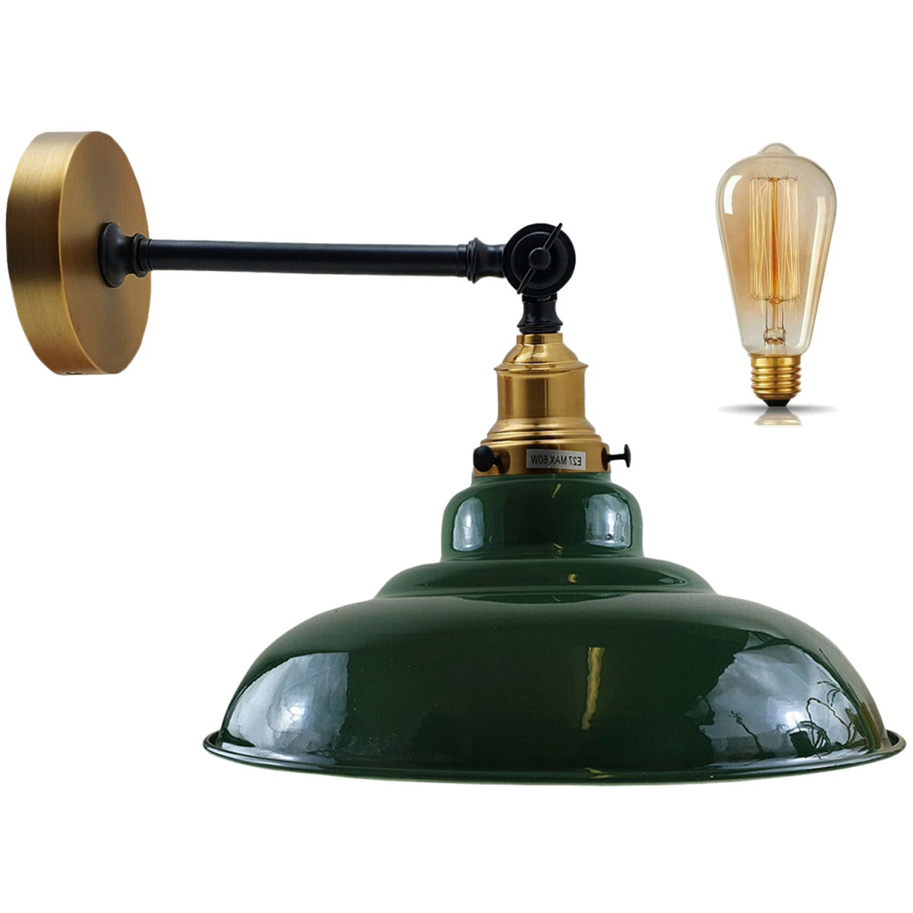 Green Shade With Adjustable Curvy Swing Arm Wall Light Fixture Loft Style