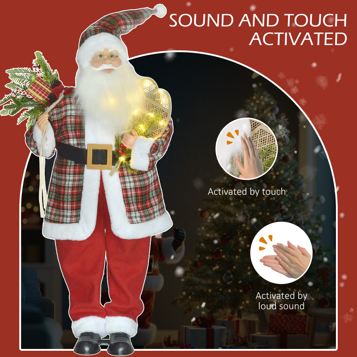 HOMCOM 133cm Animated Santa Claus with Sound Activated Festive Music for Party