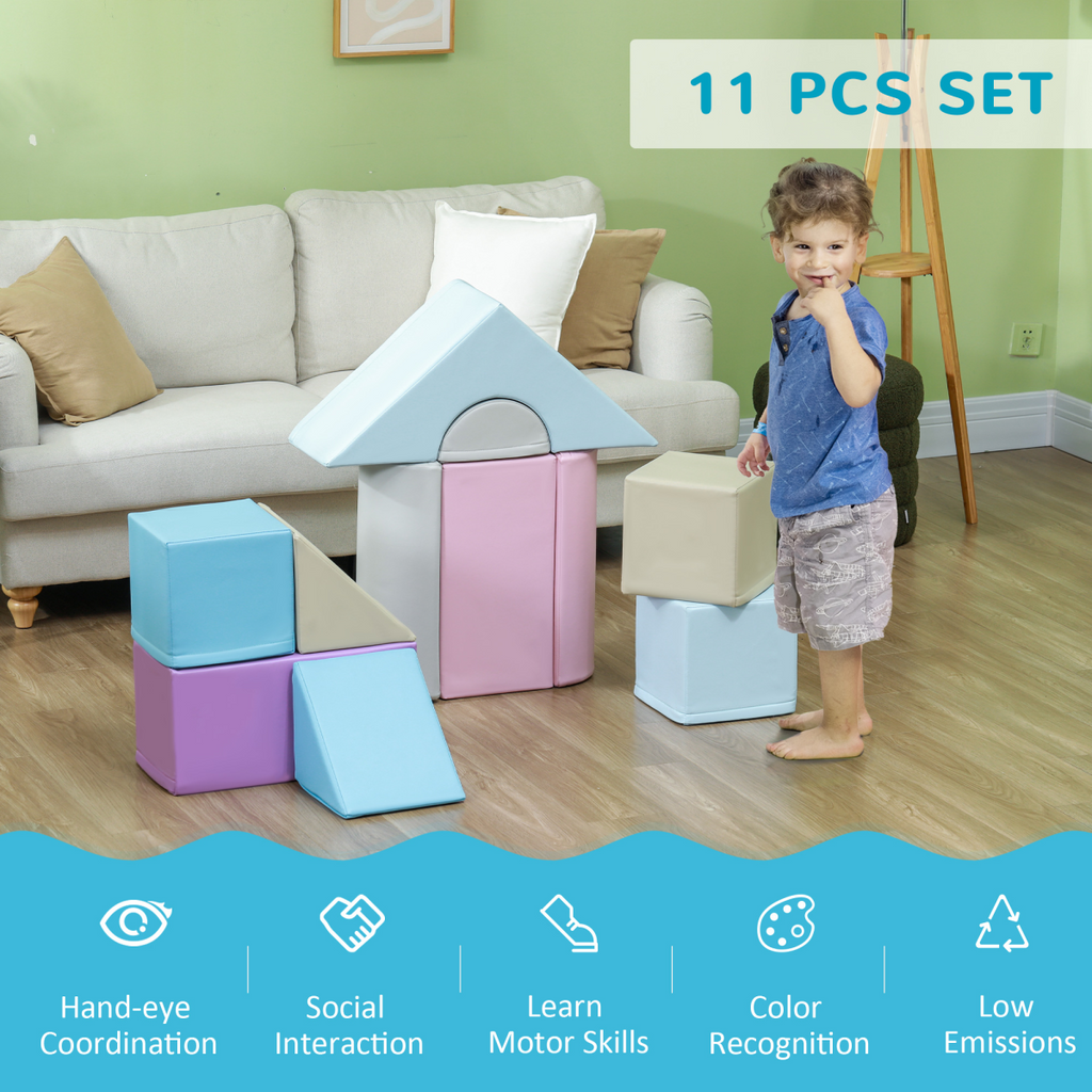 HOMCOM 11 Piece Soft Play Equipment for Toddlers, Soft Play Set, Blue