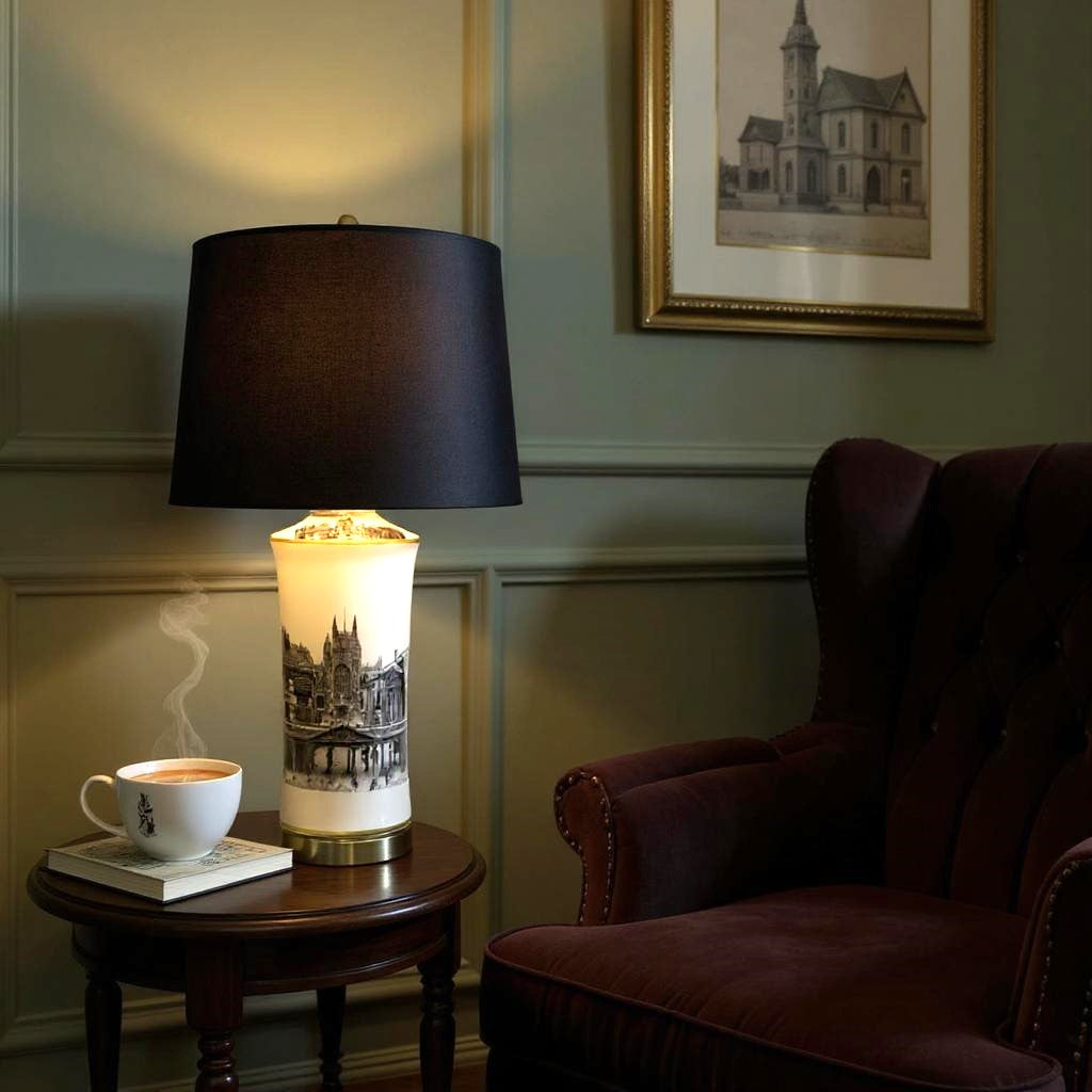 AcaciaHome 73cm Large Modern Ceramic Table Lamp with Black Drum Shade