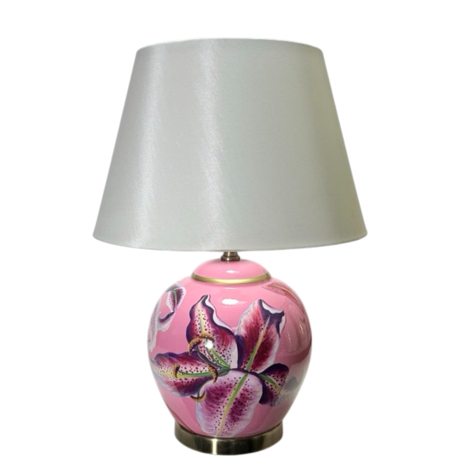 AcaciaHome Durable 40cm Floral Ceramic Table Lamp with White Drum Shade