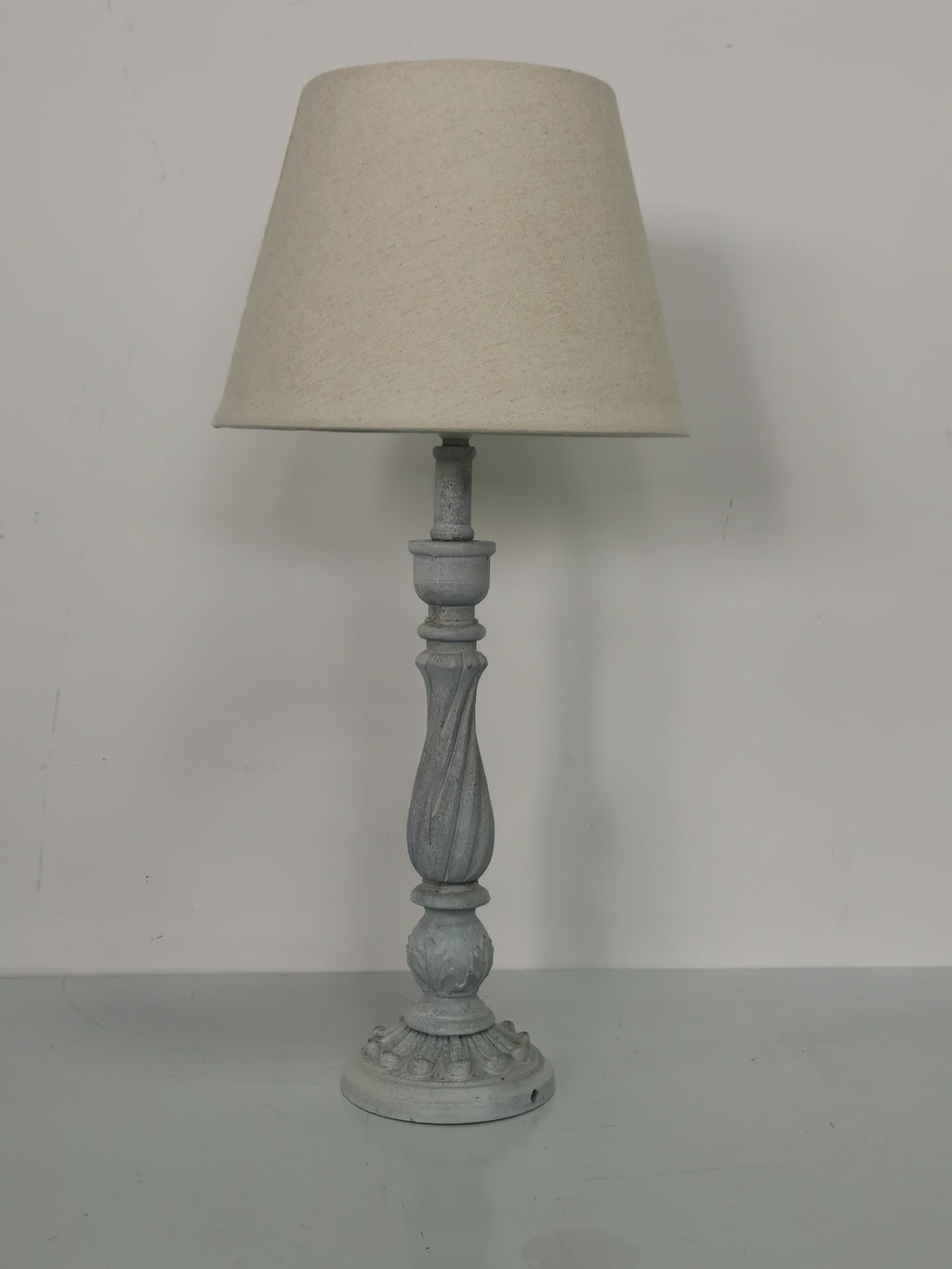 AcaciaHome Modern Tall Wooden Washed Table Lamp (41cm Grey with Cream Shade)