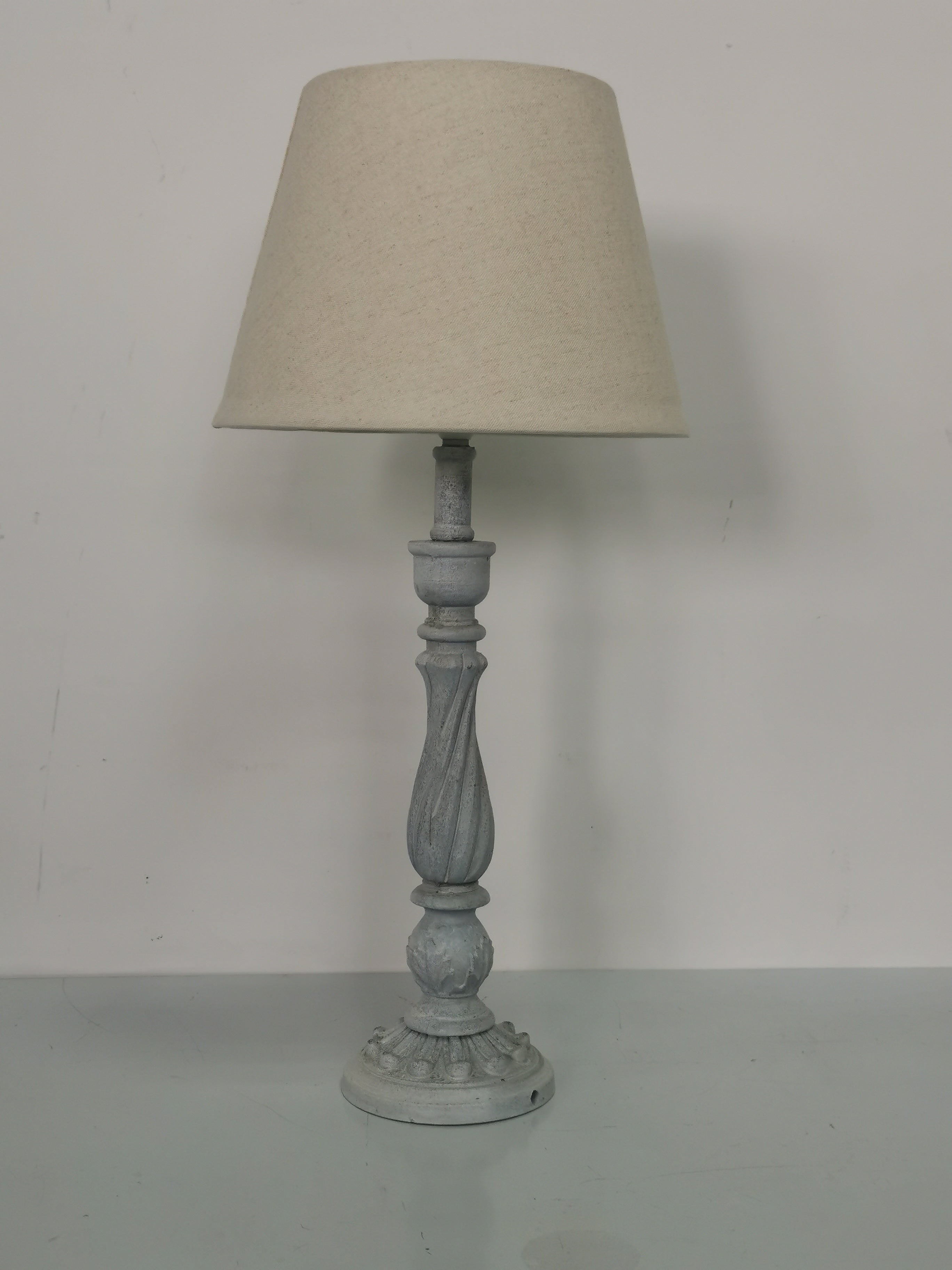 AcaciaHome Modern Tall Wooden Washed Table Lamp (41cm Grey with Cream Shade)