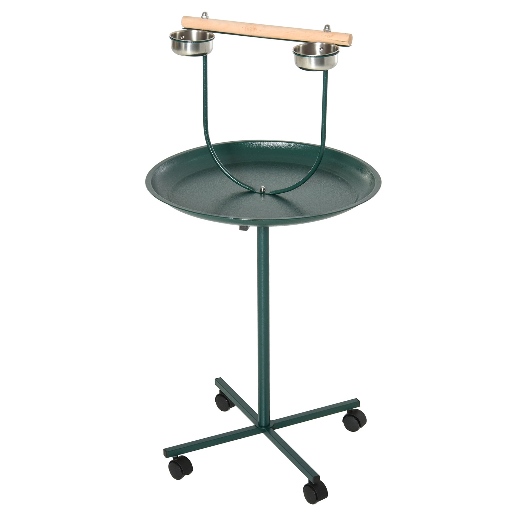 PawHut Bird Perch Stand, T-Stand Bird Training with Perch, Wheels, Bowls, Green