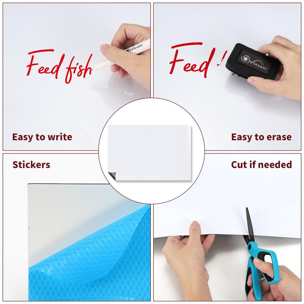 Vinsani 450x600 Whiteboard with 4 Markers and Eraser