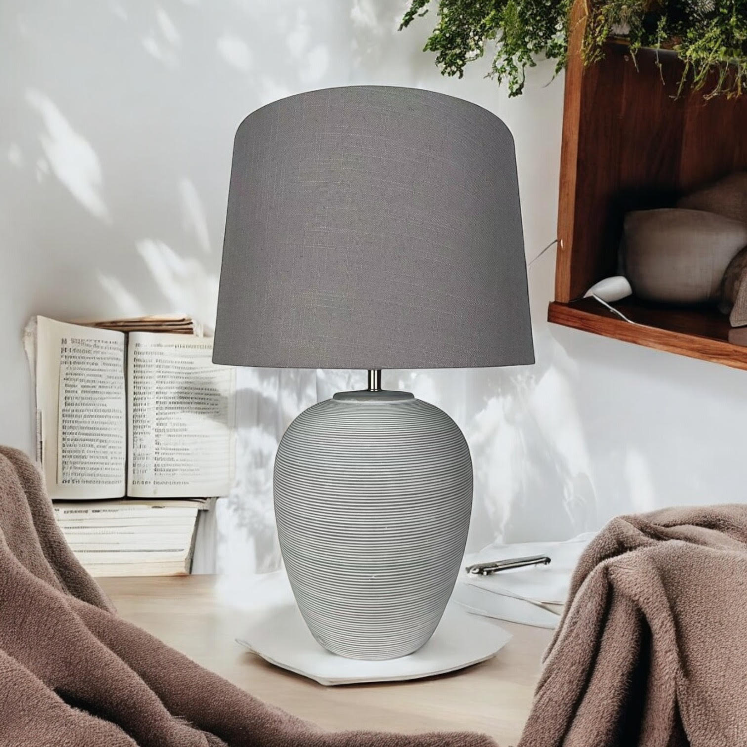AcaciaHome Oriental Design Large Floral Ceramic Table Lamp with Drum Shade