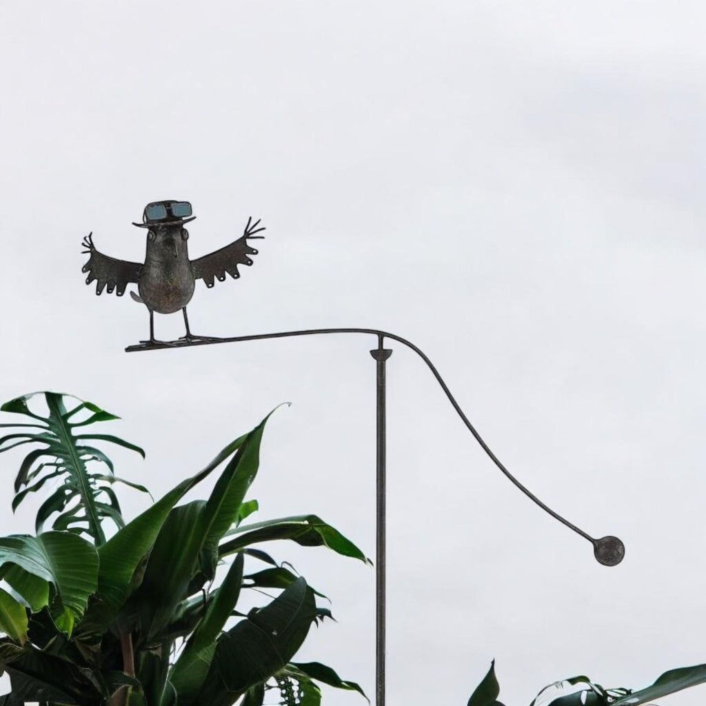Durable Owl Bird Garden Spinner Metal Stake with Whimsical Spinning Motion