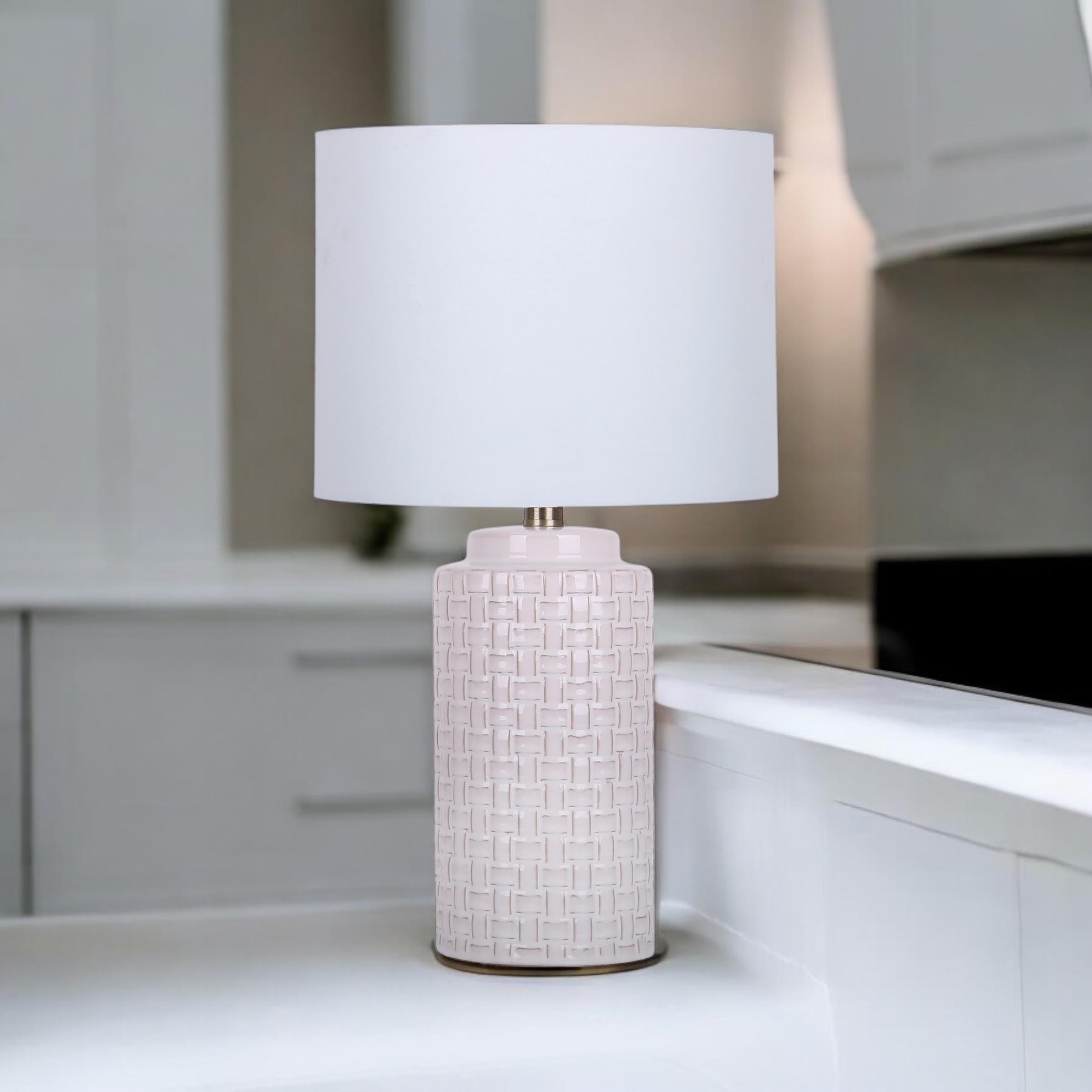 Cream Ceramic Table Lamp with Drum Shade (Leopard Vase - 63cm Shade)