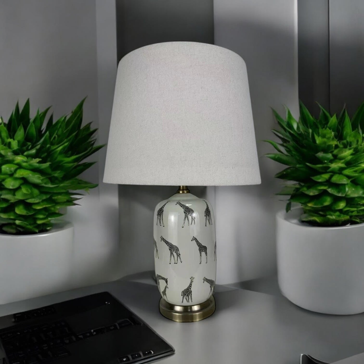 AcaciaHome Oriental Design Large Floral Ceramic Table Lamp with Drum Shade