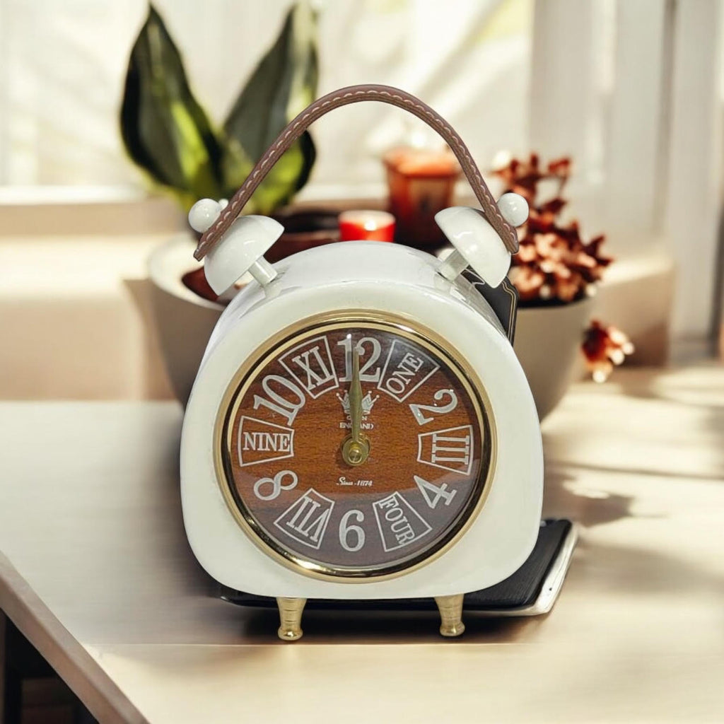 AcaciaHome White Cream Mantel Clock