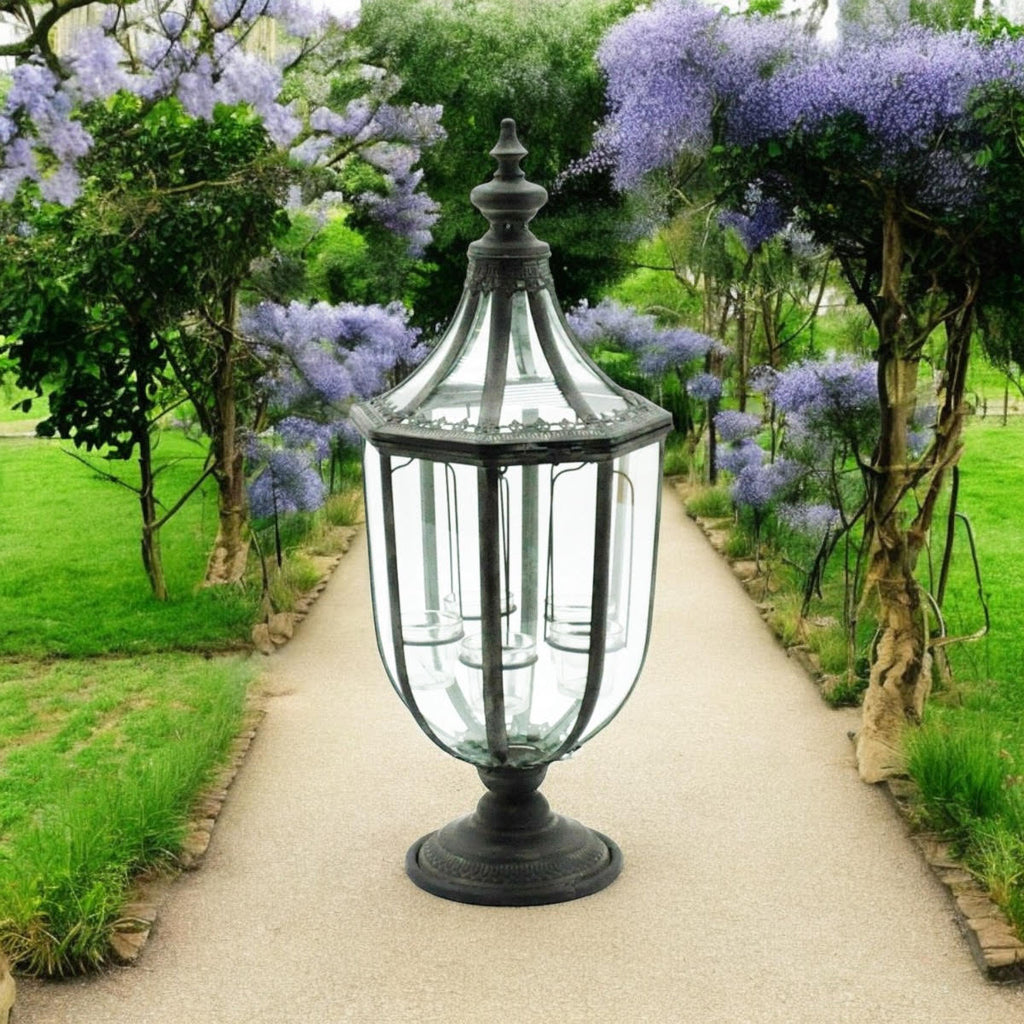 Stylish 77cm Grey Metal Glass Candle Lantern