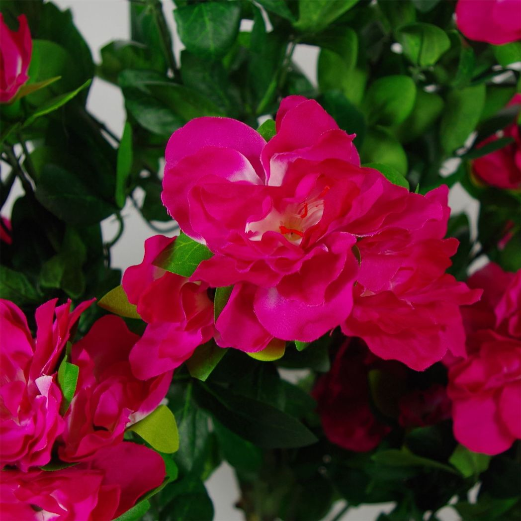 100cm Realistic Artificial Azalea Pink Flowers Potted Plant with Gold Metal Planter