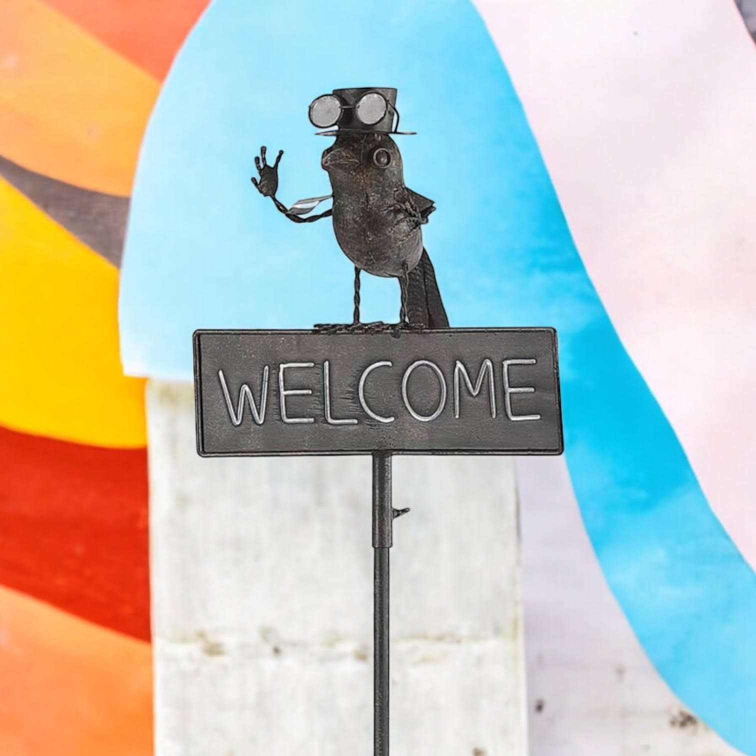 AcaciaHome Durable 125cm Tall Welcome Metal Bird Owl Garden Stake with Decorative