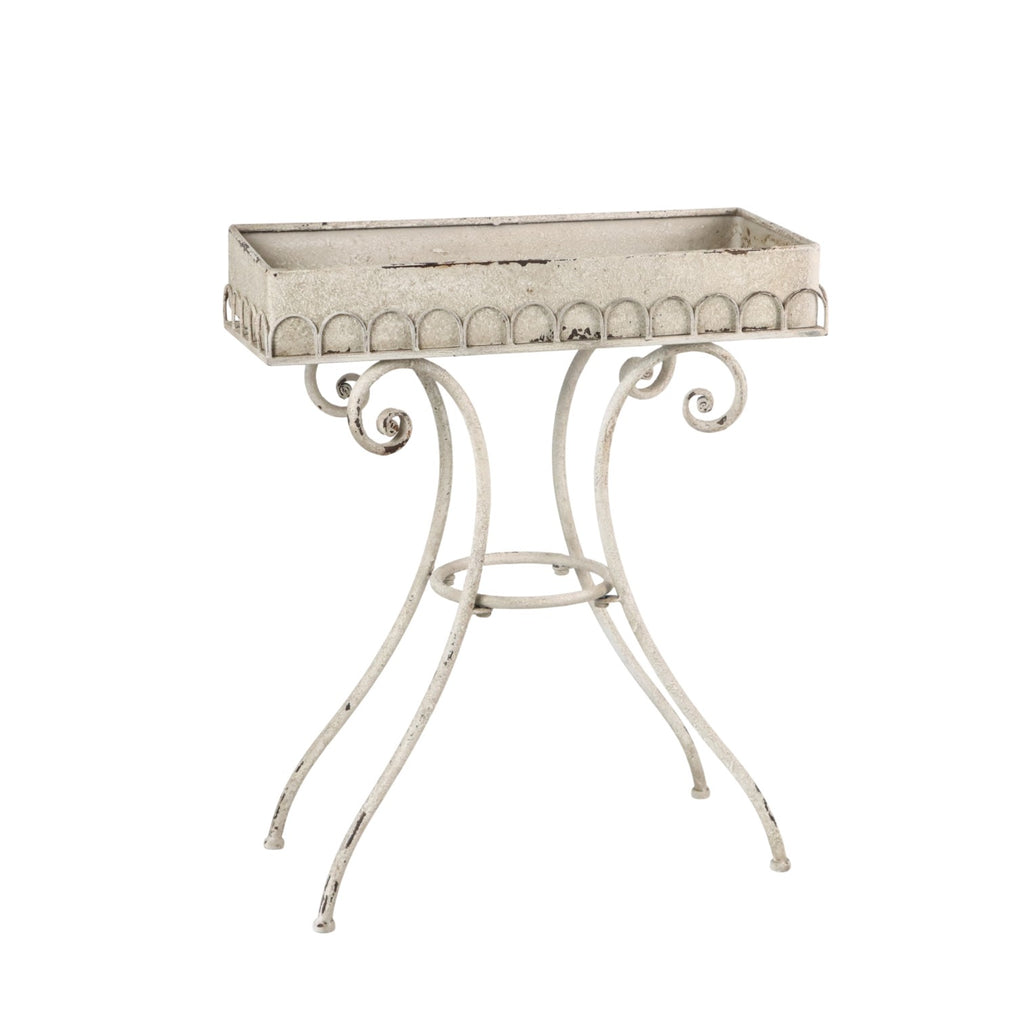 AcaciaHome Modern 65cm Metal Oblong Plant Pot Table Frame (Cream)