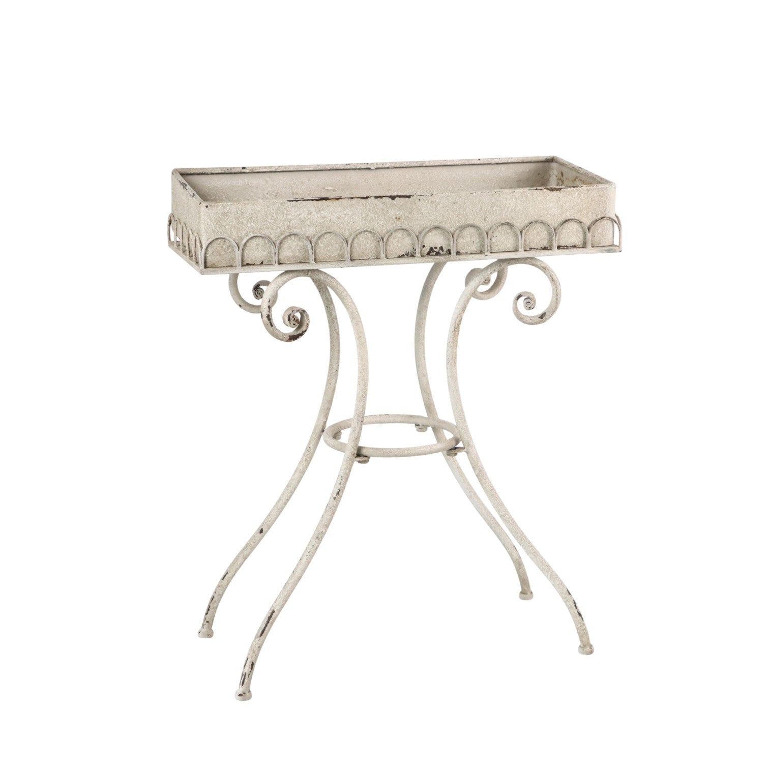 AcaciaHome Modern 65cm Metal Oblong Plant Pot Table Frame (Cream)