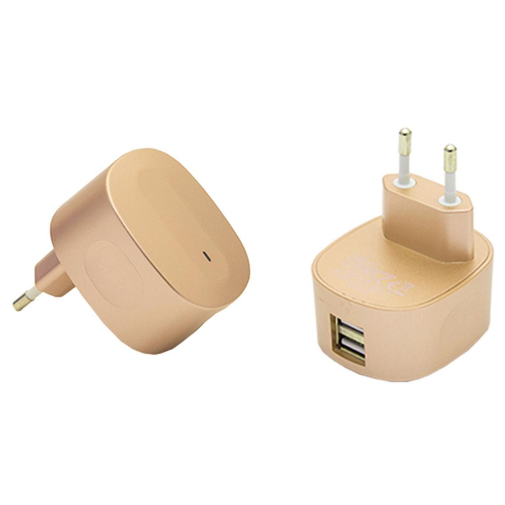 FX Multicoloured Dual USB Mains Charger 2.4 AMP Plug (EU), Gold