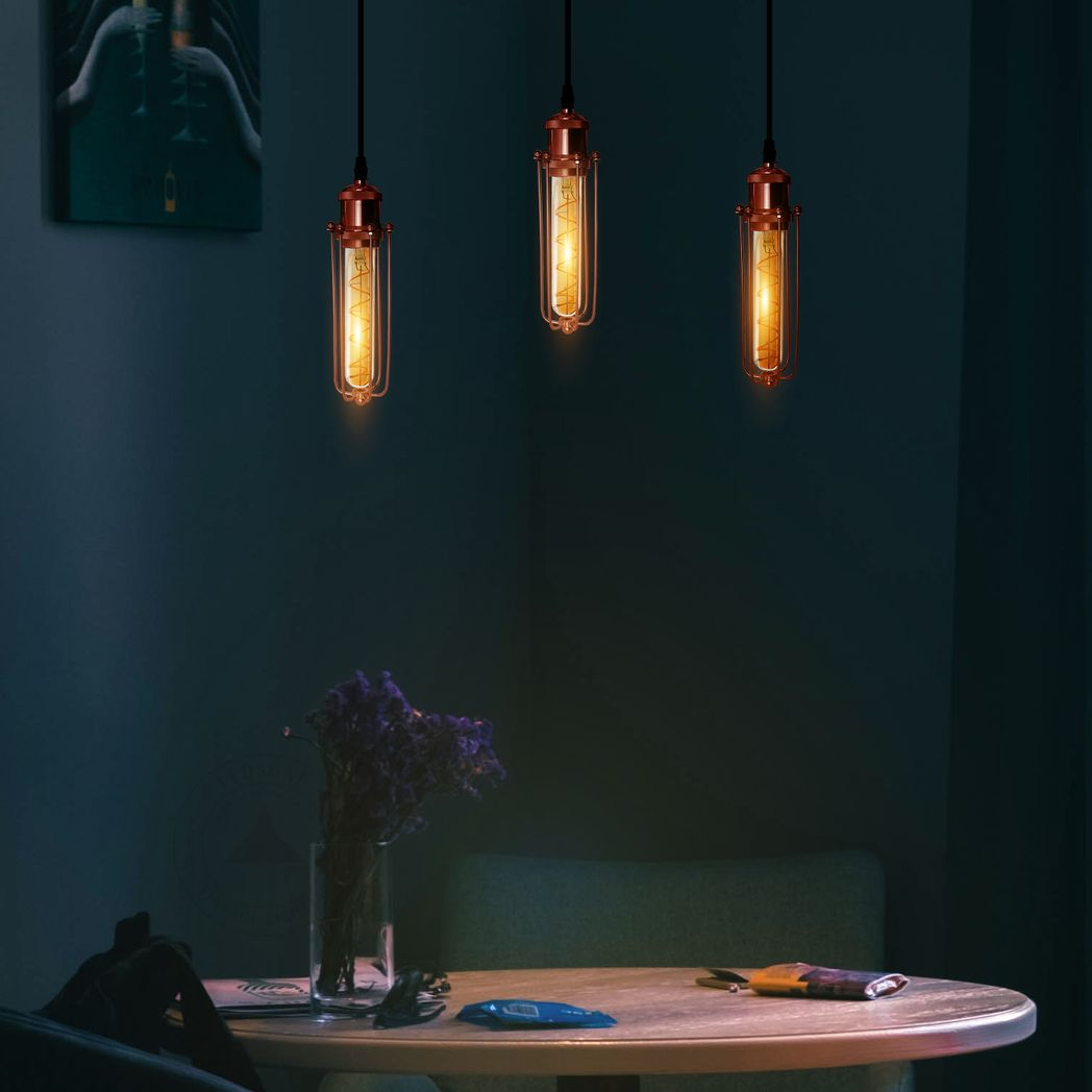 3 Head Rectangle Rose Gold Ceiling E27 Pendant Light with Wire Cage