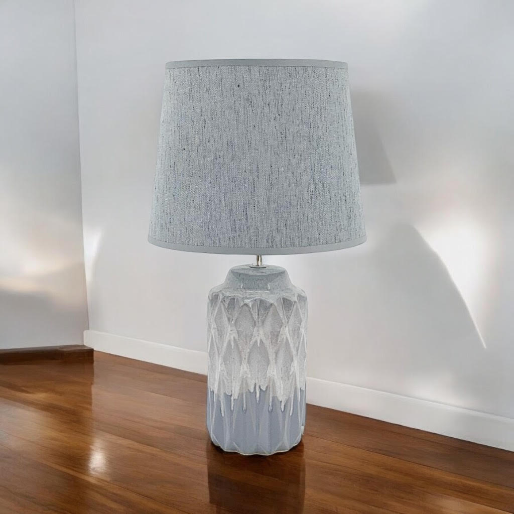 AcaciaHome Cute Grey Two-Tone Ceramic Table Lamp with White Drum Shade (43CM)