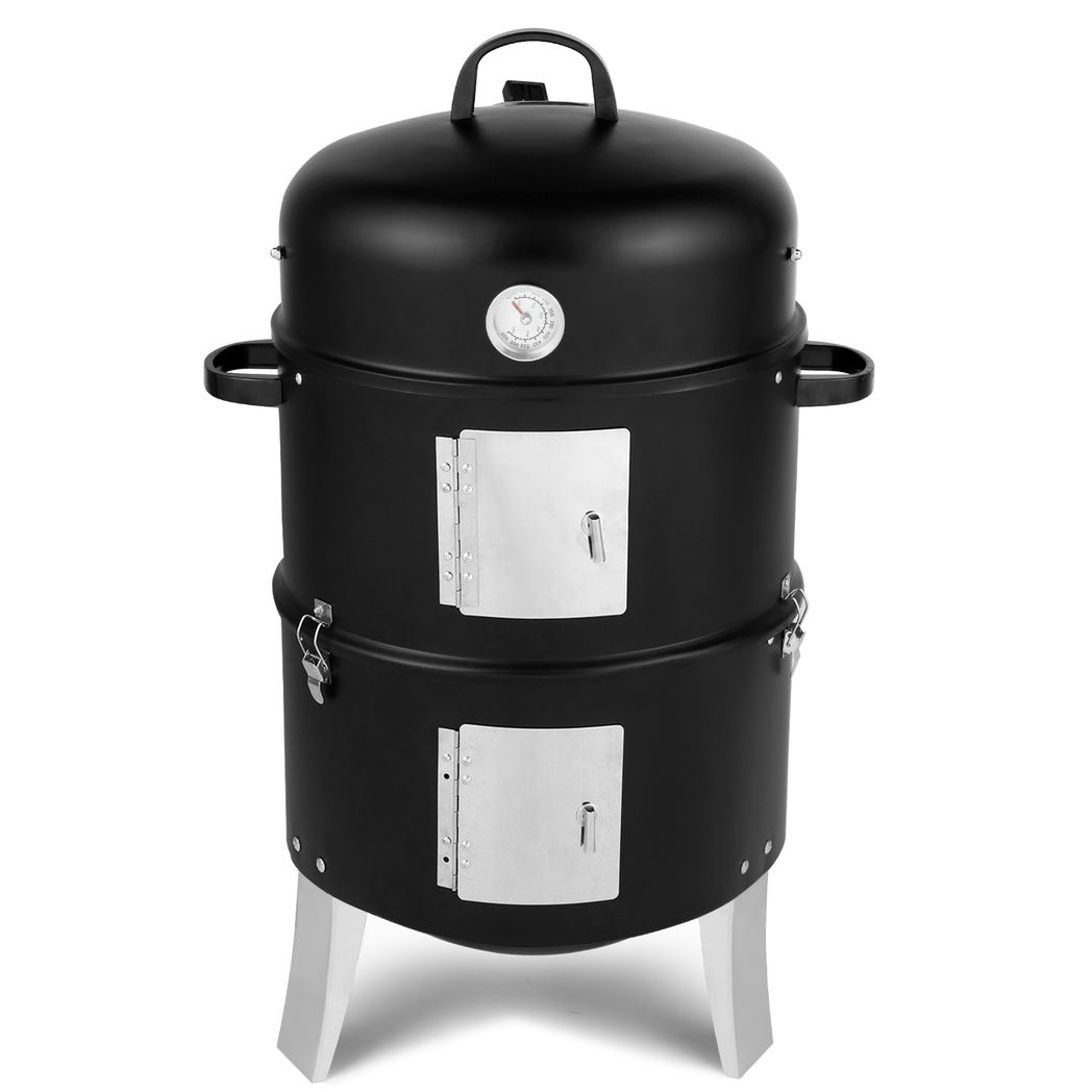 Vertical Steel Charcoal Smoker, Heavy Duty Double Layer Round BBQ Grill