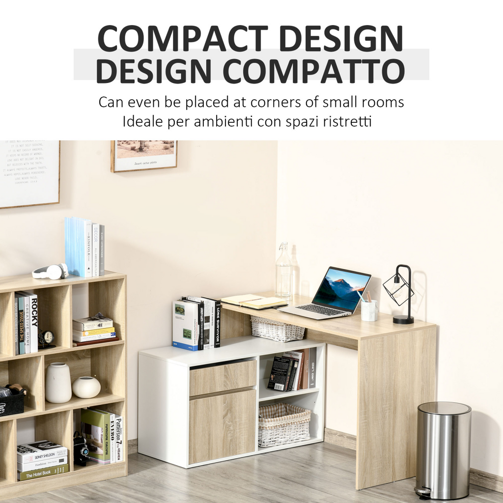 L-Shaped Corner Computer Desk  Oak and White
