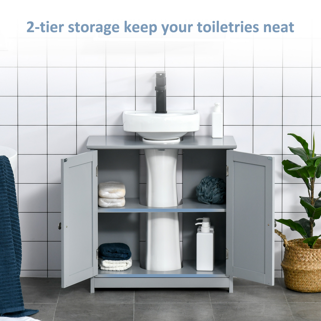 kleankin 60x60cm Under-Sink Storage Cabinet  Adjustable Shelf Drain Hole Grey