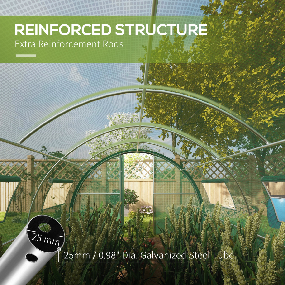 Outsunny Tunnel Greenhouse, Upgraded Structure, Hinged Doors, 6 x 3(m), Green