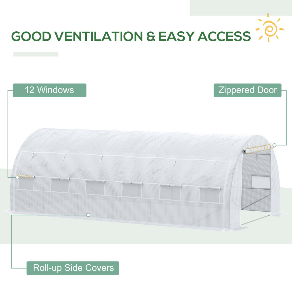 6 x 3 x 2 m Polytunnel Greenhouse Pollytunnel Tent w/ Steel Frame White