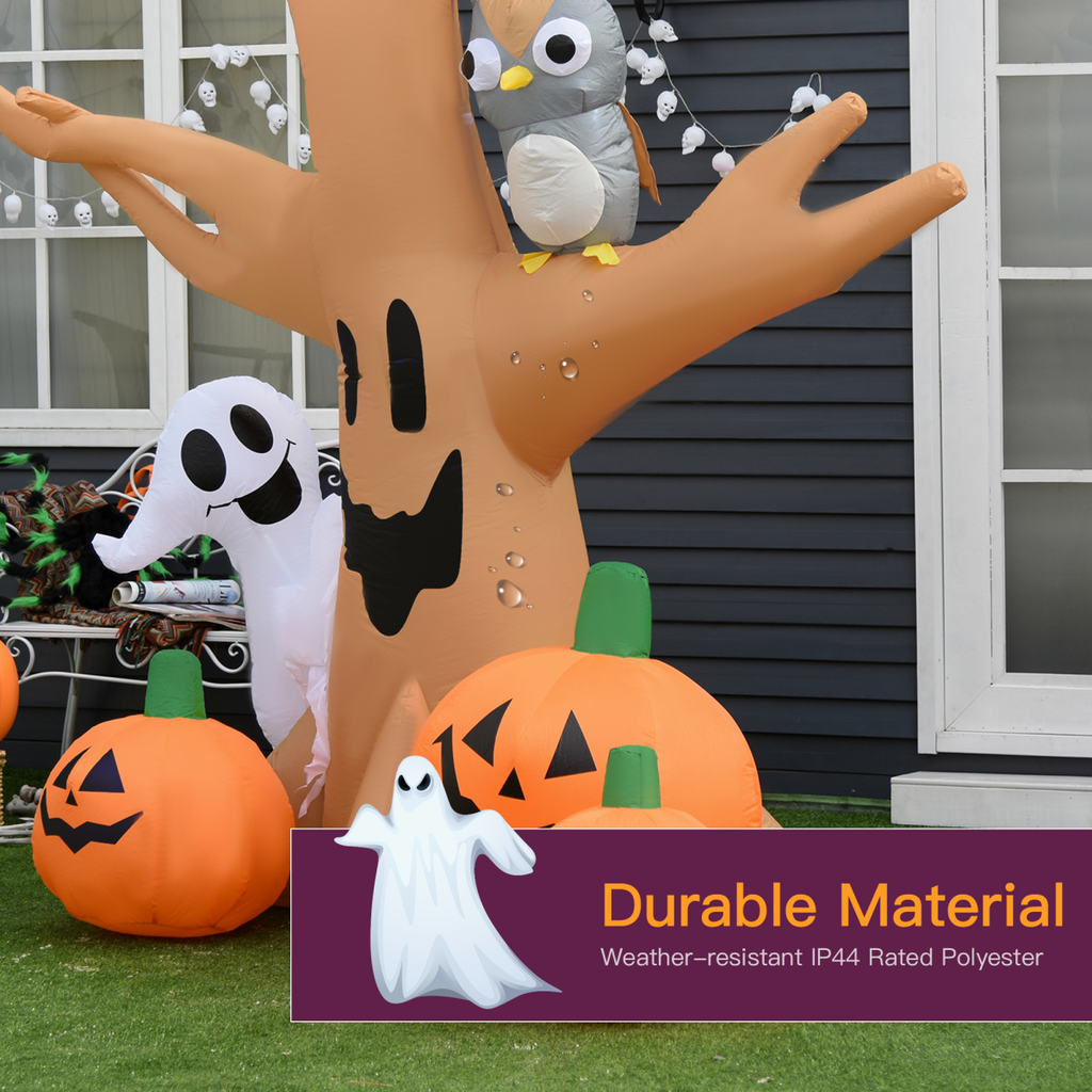 240cm Large Halloween Scary Lighting Inflatable Tree Ghost 3 Pumpkins Owl 4 LED