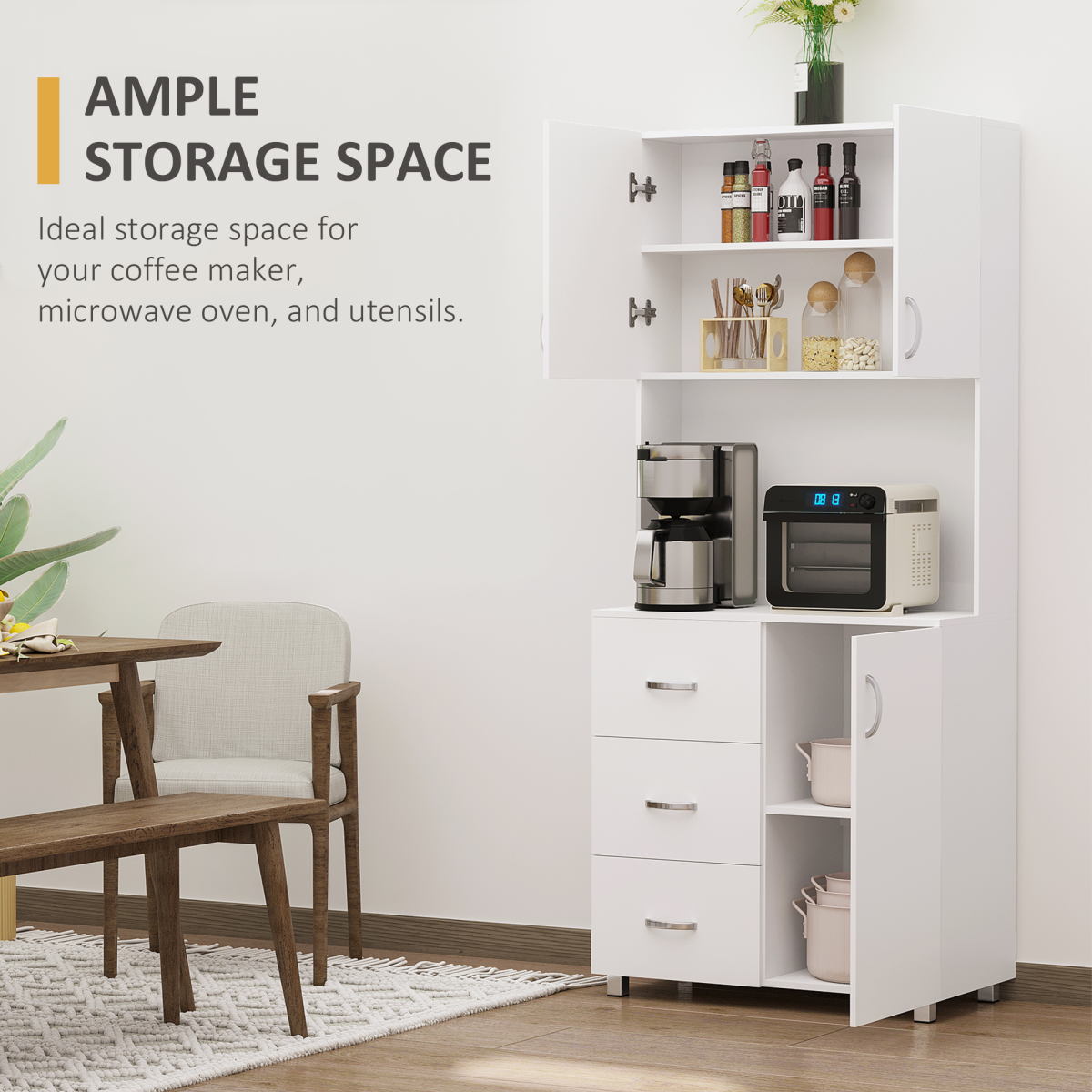 Kitchen Storage Cabinet Wooden Cupboard Organizer Home Furniture, White
